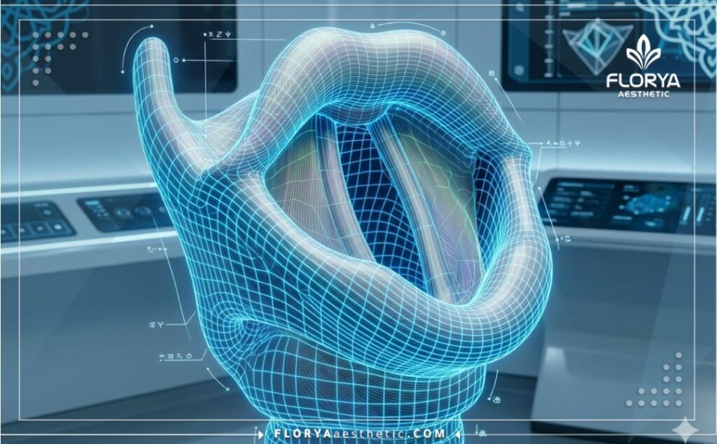 مسح ضوئي ثلاثي الأبعاد عالي الدقة لمنطقة الحنجرة والأحبال الصوتية.
