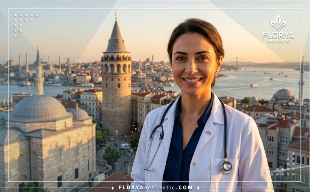 Friendly welcoming doctor in Istanbul with the beautiful Bosphorus Bridge in the background