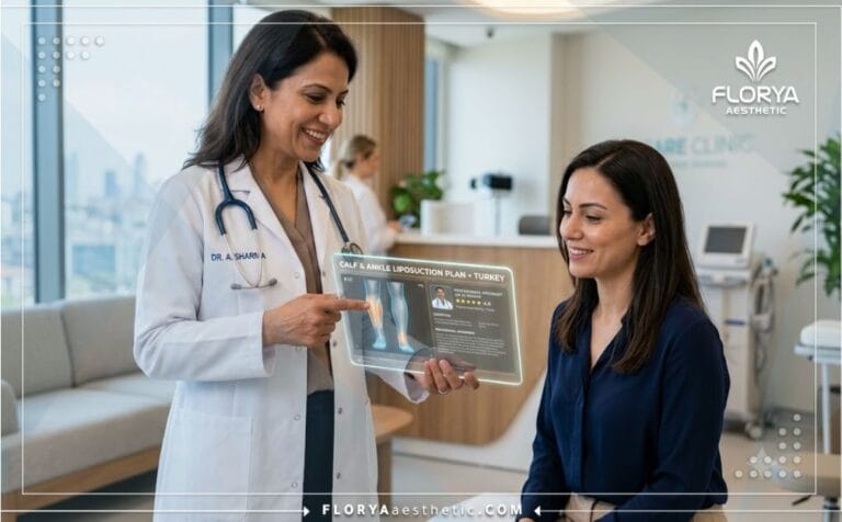 Especialista planificando el tratamiento con el mejor médico para liposucción de piernas y tobillos en Turquía