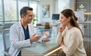 طبيب محترف يشرح خطة أفضل دكتور شفط دهون الذقن والرقبة في تركيا للمريض عبر شاشة ذكية