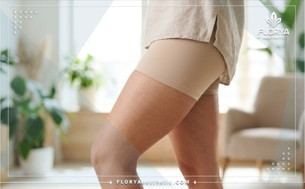 نتيجة مثالية ومظهر متناسق بعد الإجراء التجميلي لشفط ونحت الفخذين.