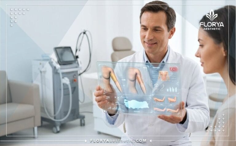 Professional doctor using high-tech transparent tablet discussing the Best arm liposuction doctor in Turkey