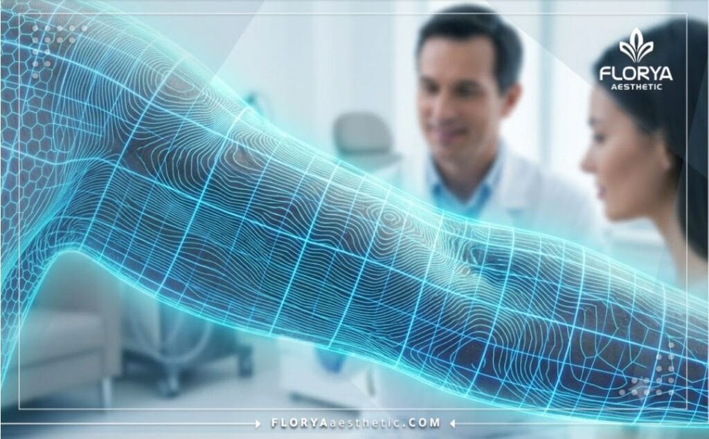 High-tech digital 3D mesh surface scan focusing on arm anatomy and fat reduction precision