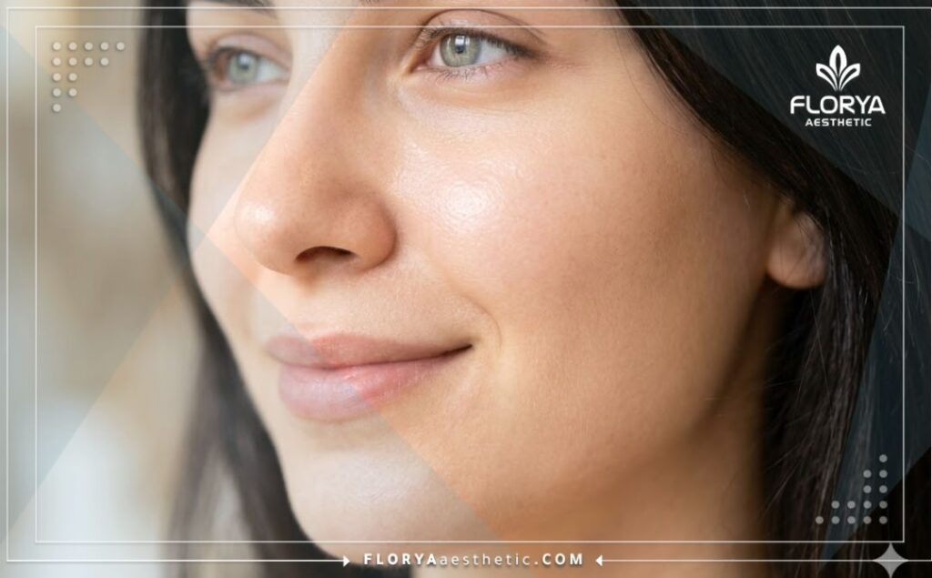 Close-up of flawless, smooth facial skin showing the perfect result of a cosmetic peel.