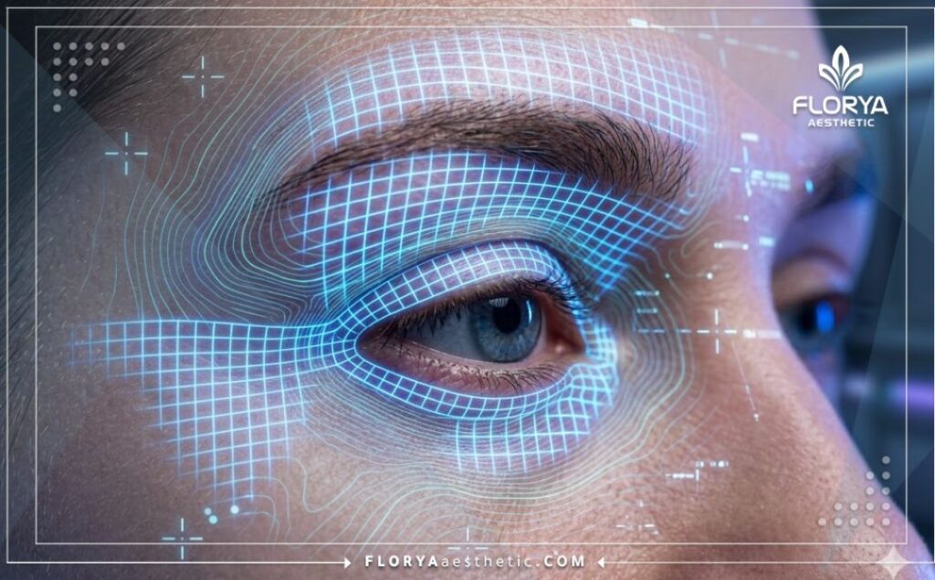 High-tech 3D macro surface scan visualizing the precision of the brow and eye area.