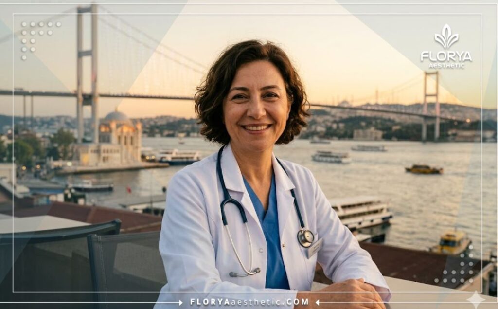 Médecin accueillant avec un monument d'Istanbul en arrière-plan