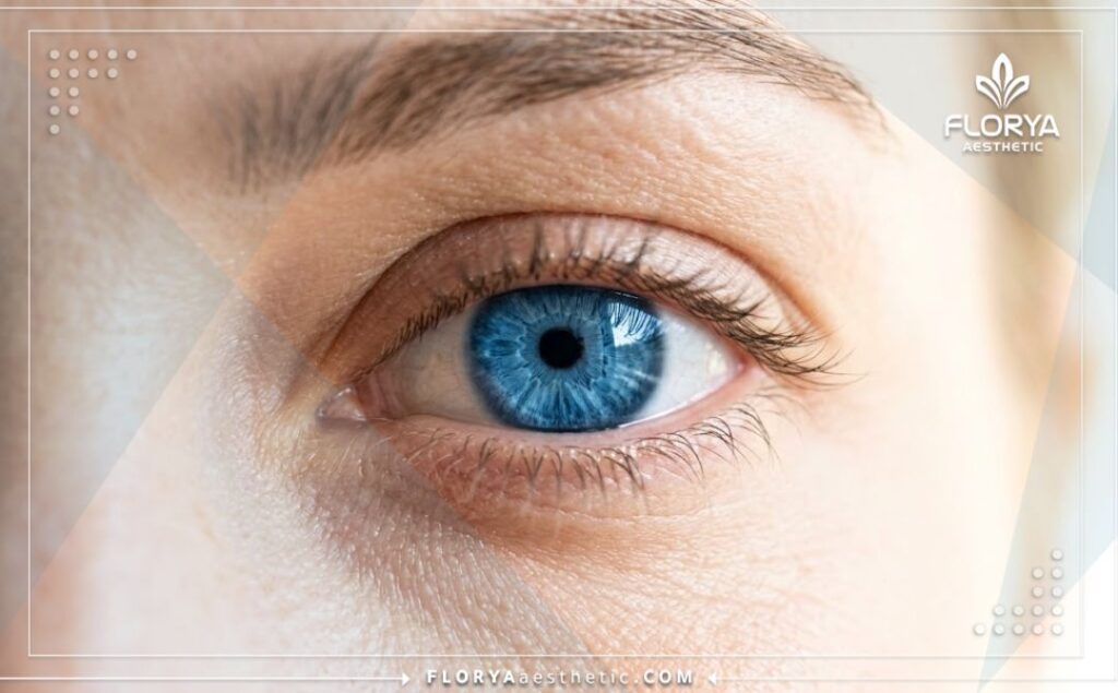 Gros plan esthétique sur un résultat parfait d'yeux bleus éclatants et naturels