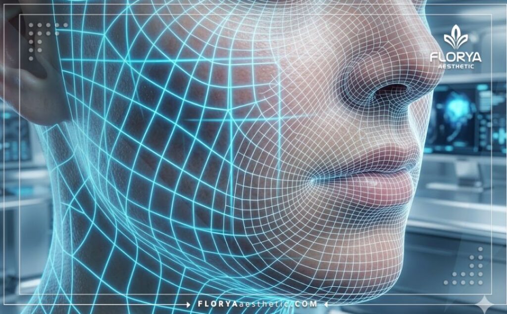 High-tech 3D macro scan of facial skin showing cosmetic treatment depth
