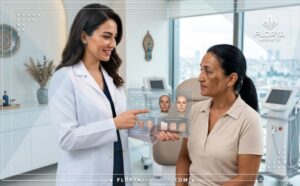 Professional doctor discussing the Dermamelan Peel for Deep Pigmentation in Turkey digital treatment plan