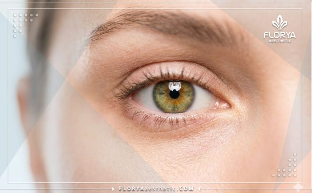 Cinematic close-up showing the perfect, natural result of aesthetic eye color change