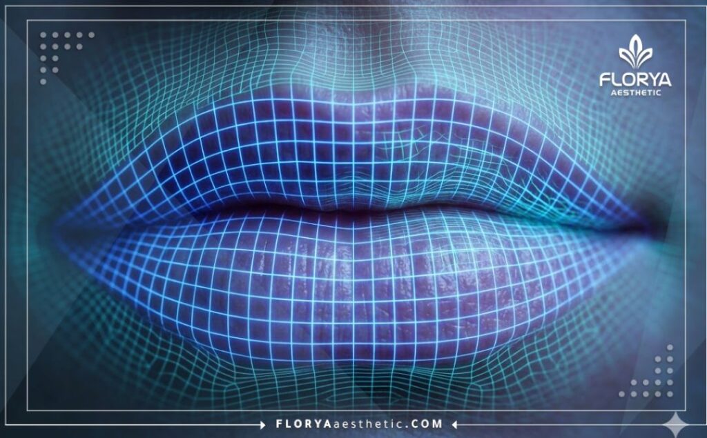 Digital 3D macro scan of the lips showing precision laser targeting.