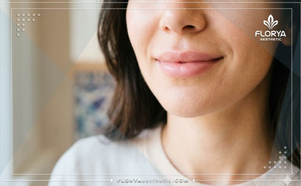 Close-up of perfectly healed, naturally pink lips after the procedure.