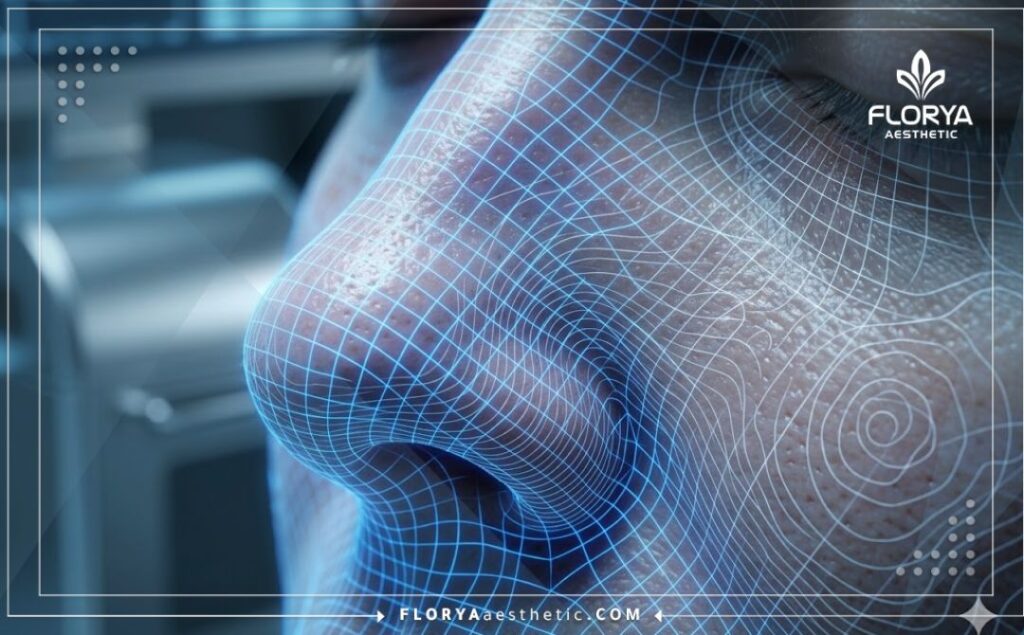 مسح رقمي ثلاثي الأبعاد يوضح دقة تنظيف مسام الوجه وتقشير الجلد