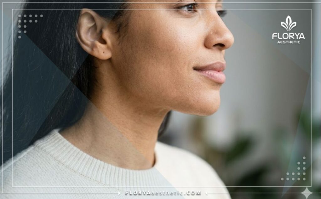 Cinematic close up showing the perfect result of a sculpted jawline