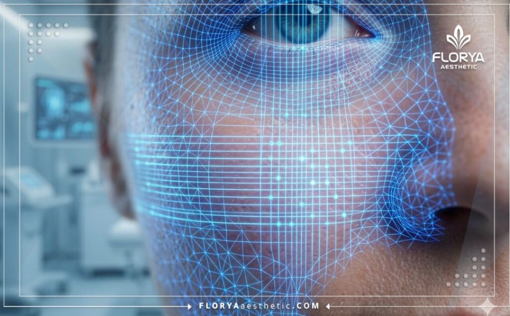 فحص رقمي ثلاثي الأبعاد يوضح مسحاً دقيقاً لسطح بشرة الوجه باستخدام التكنولوجيا المتقدمة
