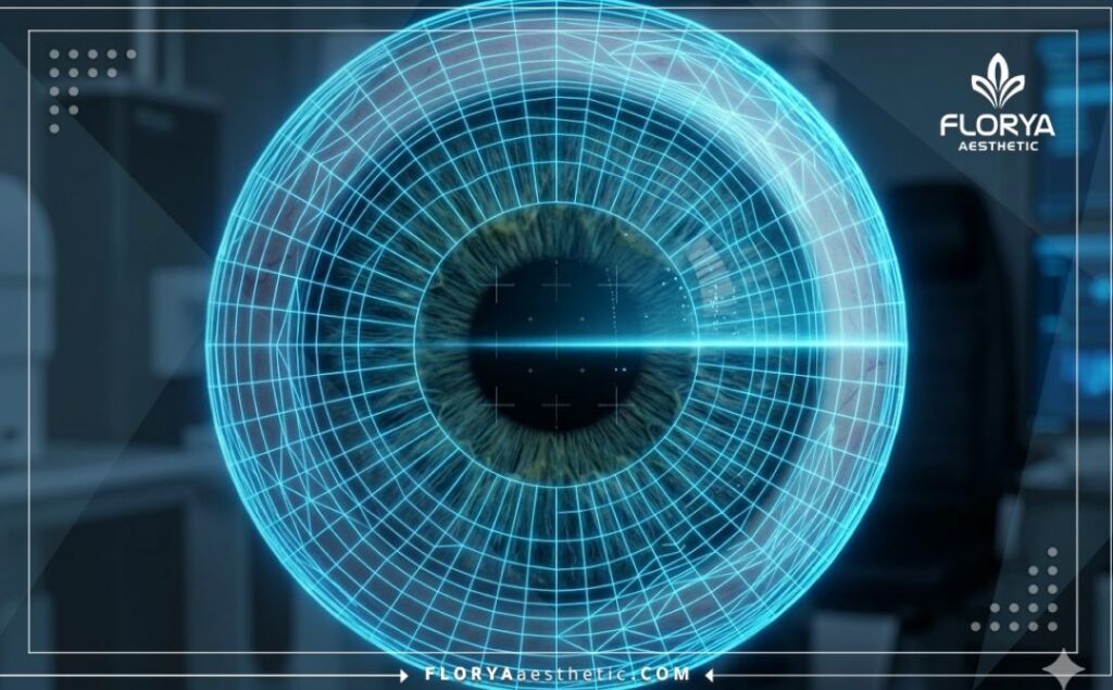 A highly detailed 3D digital topographic surface scan focusing on the eye area for precision planning.