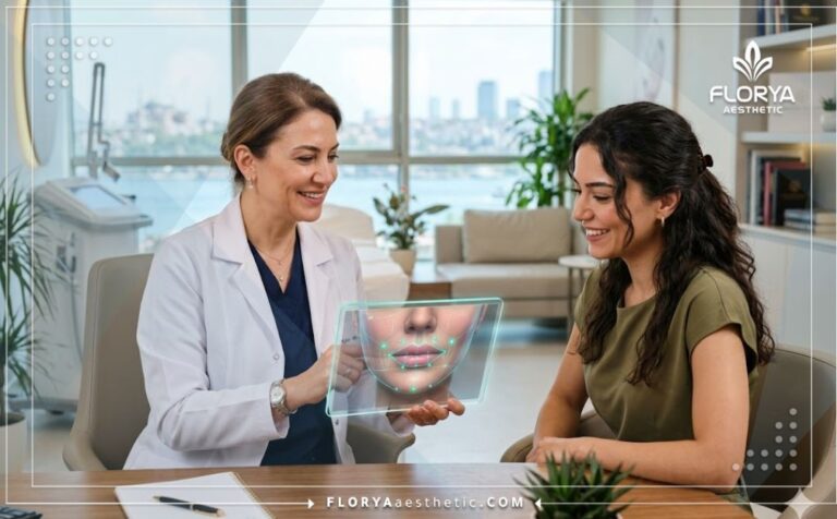 طبيب محترف يشرح تقنية وتخطيط تحديد خط الشفاه بفيلر الكنتور في تركيا للمريضة