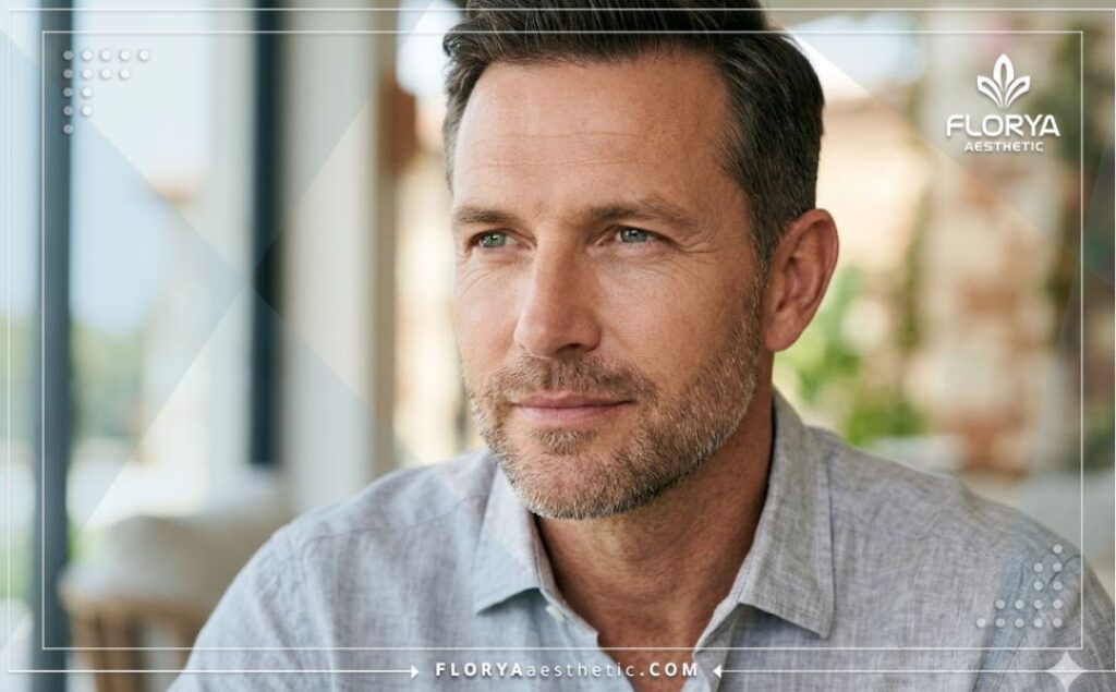 Resultados perfectos y naturales de estética facial masculina en primer plano.