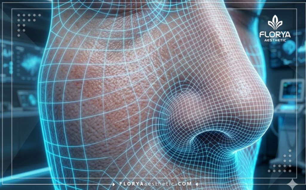 Macro 3D surface scan detailing the facial epidermis and pore structure for medical peeling.
