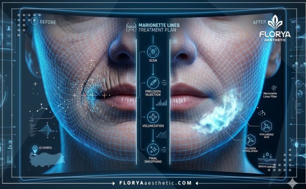 High-tech 3D macro surface scan focusing on the lower face anatomy for dermal filler precision.