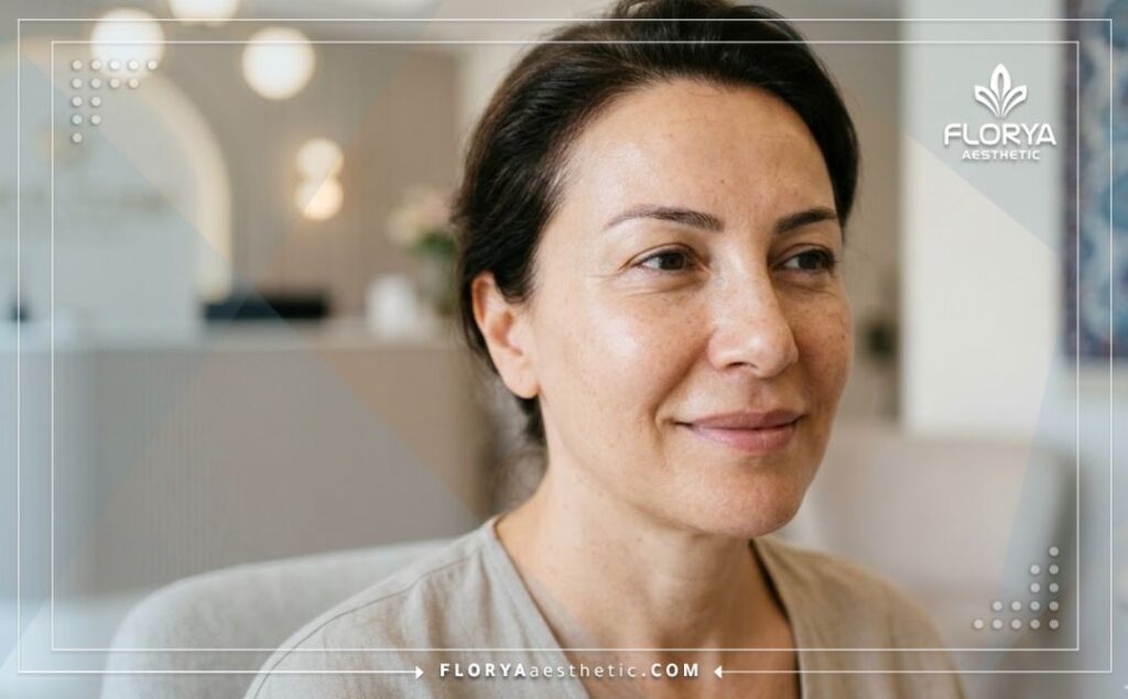 Peau du visage parfaite et lumineuse illustrant un résultat esthétique réussi.