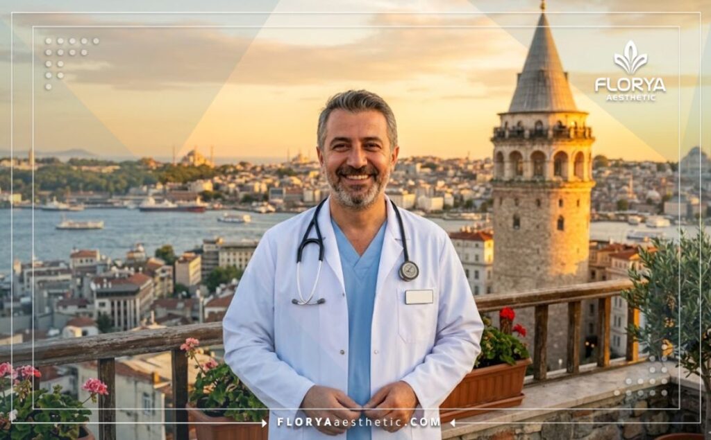 Médecin esthétique accueillant devant le célèbre pont du Bosphore à Istanbul.