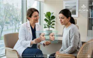 طبيب يشرح خطة تجميل الأنف المفتوح في تركيا للمريض باستخدام التكنولوجيا الحديثة