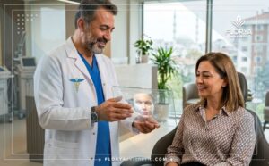 Professional doctor using advanced digital tech to explain Plasma Gel Biofiller in Turkey to a patient.