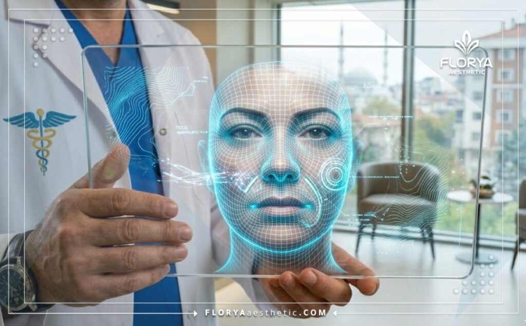 Scan numérique 3D de haute technologie visualisant la structure du visage pour le comblement.