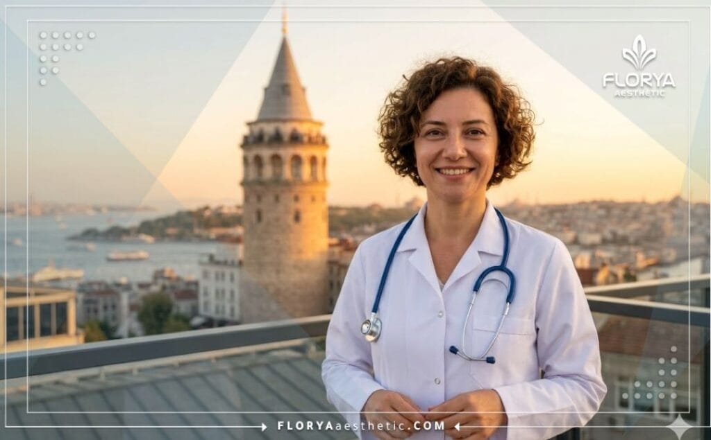 طبيب تجميل ودود يقف مبتسماً أمام جسر البوسفور في اسطنبول
