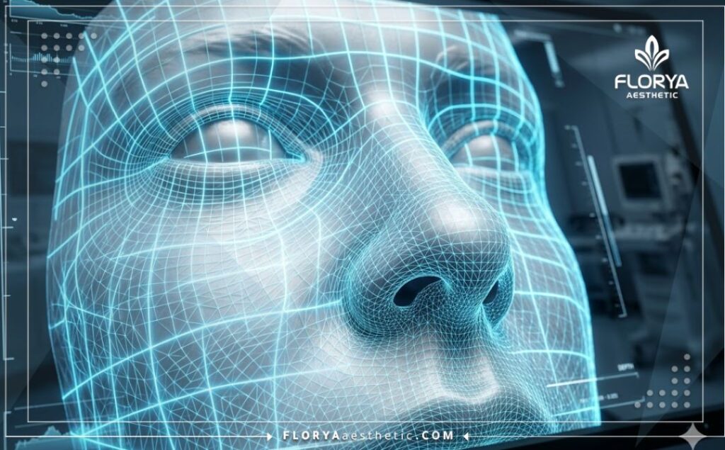 مسح رقمي ثلاثي الأبعاد يوضح تشريح منطقة الأنف والوجه بدقة عالية