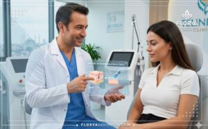 Médico profesional mostrando tecnología para la Microdermoabrasión con zafiro en Turquía.