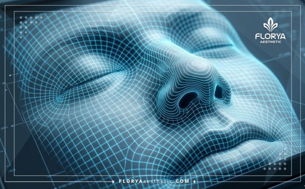 مسح ثلاثي الأبعاد دقيق لهيكل الأنف والحاجز الأنفي يوضح دقة التقنيات الطبية الحديثة.