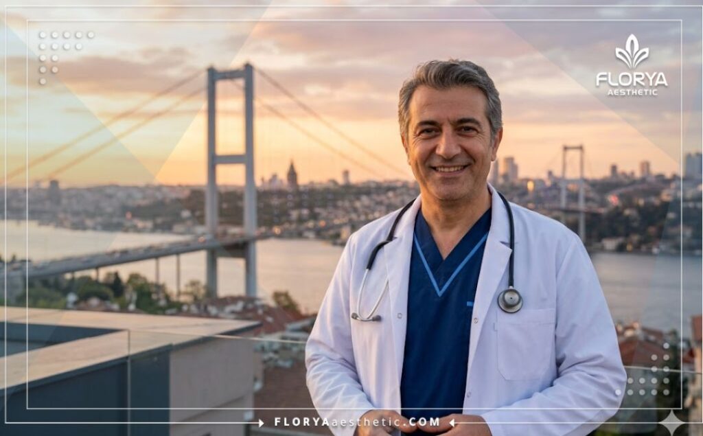 Médecin accueillant avec une vue magnifique sur le pont du Bosphore à Istanbul.