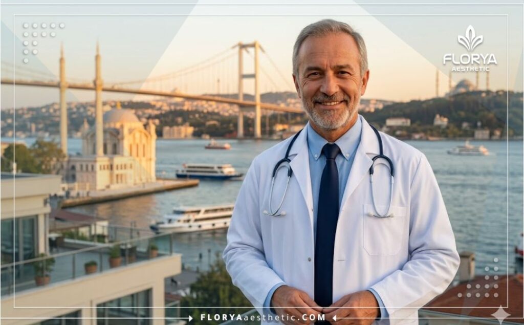 Médecin accueillant avec la tour Galata à Istanbul