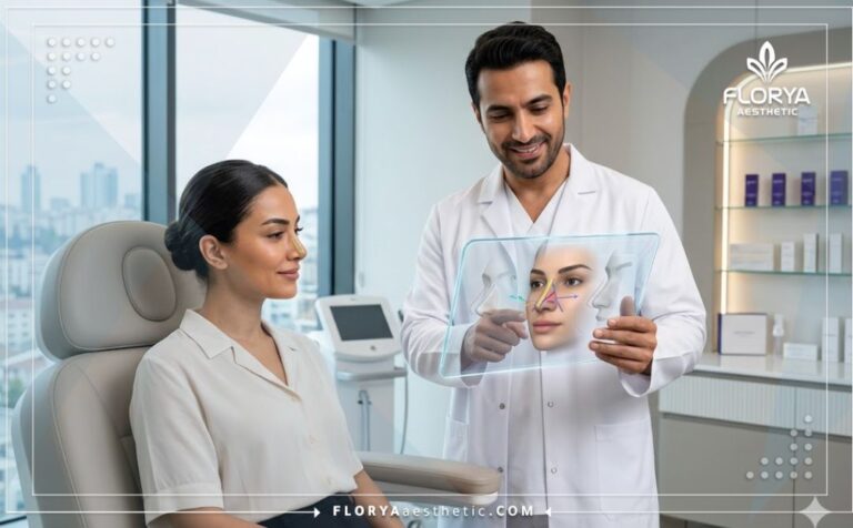 طبيب خبير يستخدم أحدث التقنيات الرقمية لتخطيط إجراء رفع أرنبة الأنف بالخيوط الهيكلية في تركيا بدقة عالية