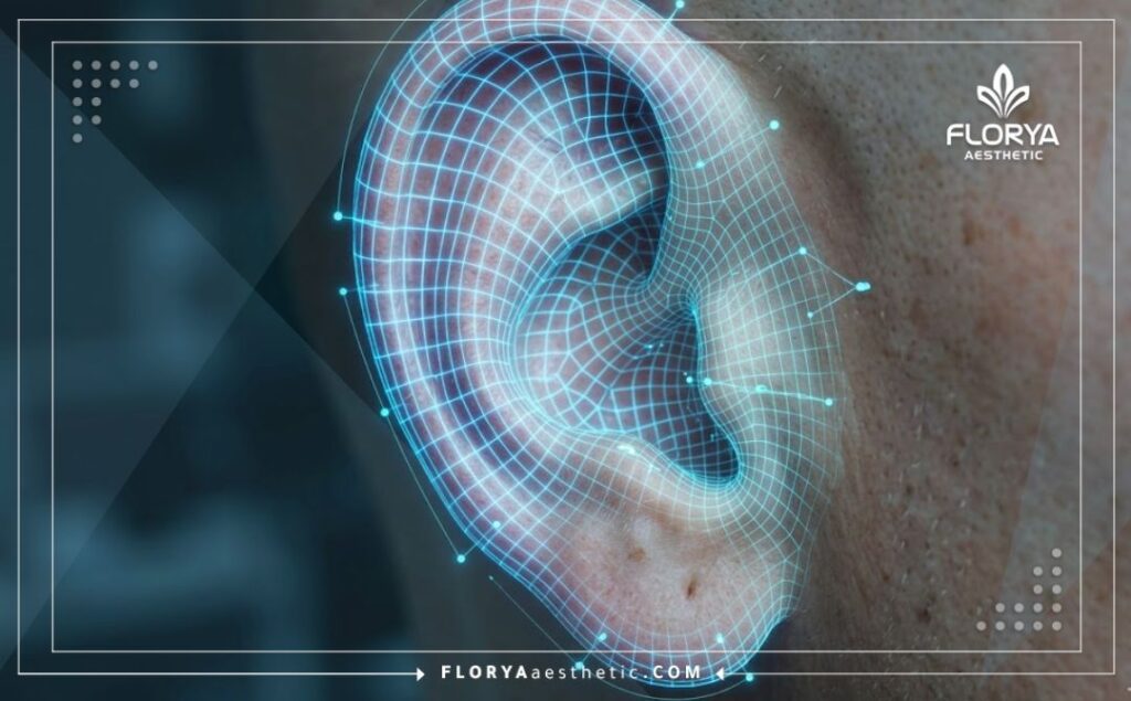 Futuristic 3D surface scan of the ear mapping the exact anatomical area for correction.