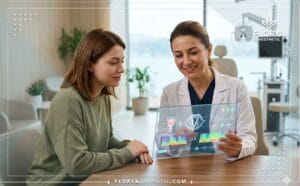 طبيب محترف يستخدم تقنيات رقمية متقدمة لشرح خطة تأنيث الصوت للمتحولين في تركيا للمريضة