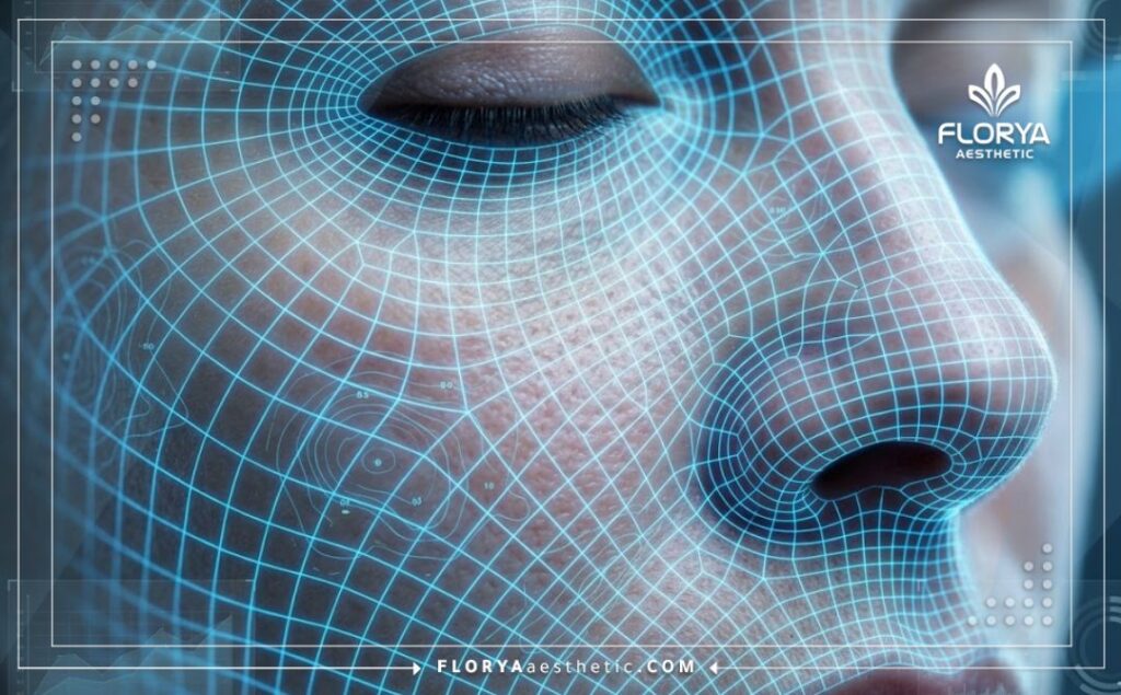 Детальное 3D сканирование поверхности кожи лица для точного ультразвукового воздействия.