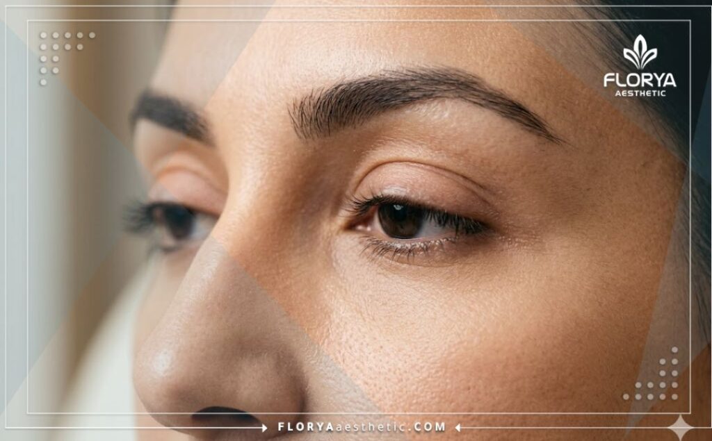 لقطة مقربة تظهر النتيجة المثالية والناجحة لعملية تجميل ورفع الجفن العلوية بمظهر طبيعي وجذاب