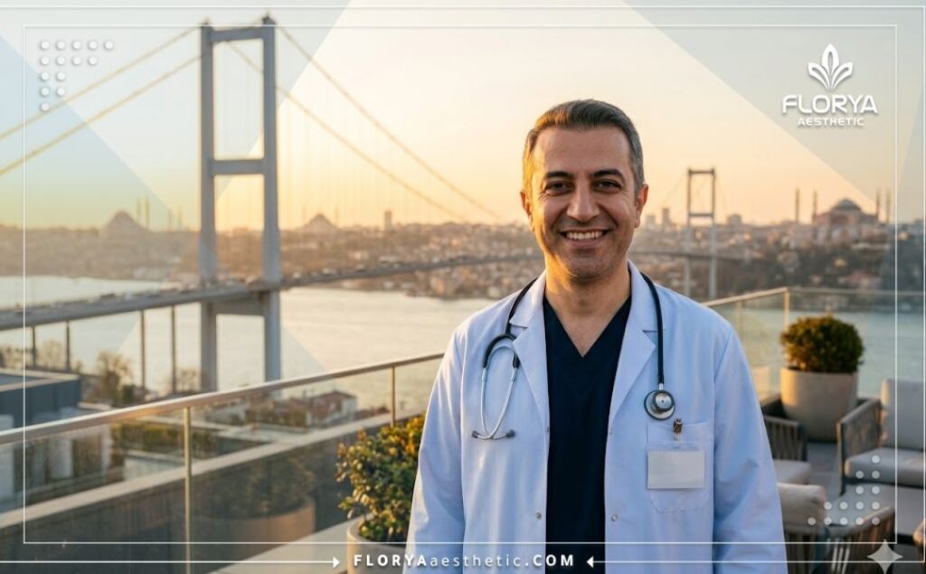 طبيب مبتسم يرحب بالمرضى في إسطنبول بالقرب من مضيق البوسفور