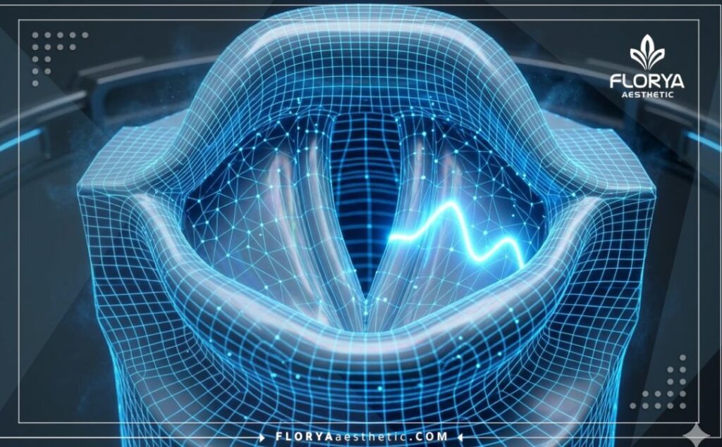 High-tech 3D macro surface scan highlighting the vocal cords for precise surgical planning.