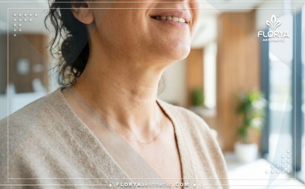 Cinematic close-up showing the healthy and aesthetically perfect result after voice surgery.