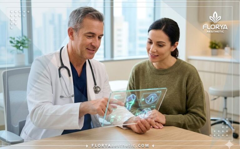 طبيب محترف يشرح خطة عمليات تجميل الصوت في تركيا للمريض باستخدام تقنيات متطورة