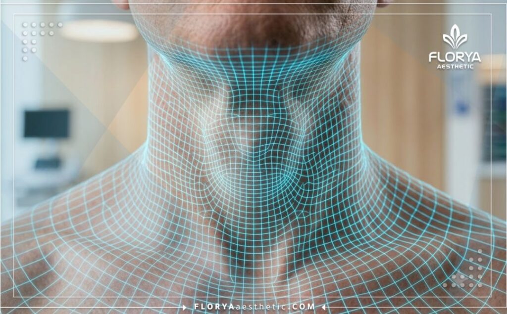 High-tech 3D macro surface scan focusing on the vocal cord anatomy for precise treatment.