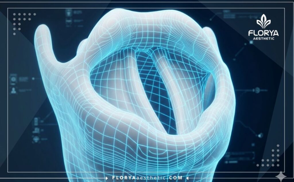 High-tech macro 3D surface scan of the vocal cords and larynx