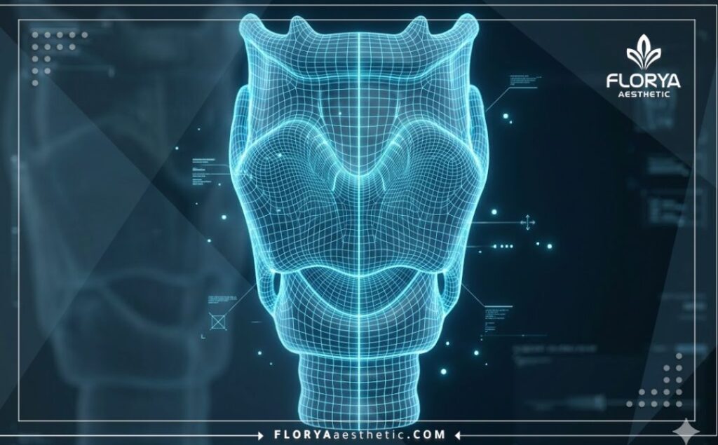 فحص رقمي ثلاثي الأبعاد دقيق لمنطقة الحبال الصوتية والحنجرة.
