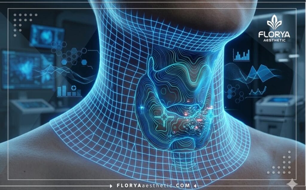 مسح رقمي ثلاثي الأبعاد لمنطقة الحنجرة والأوتار الصوتية بدقة عالية.