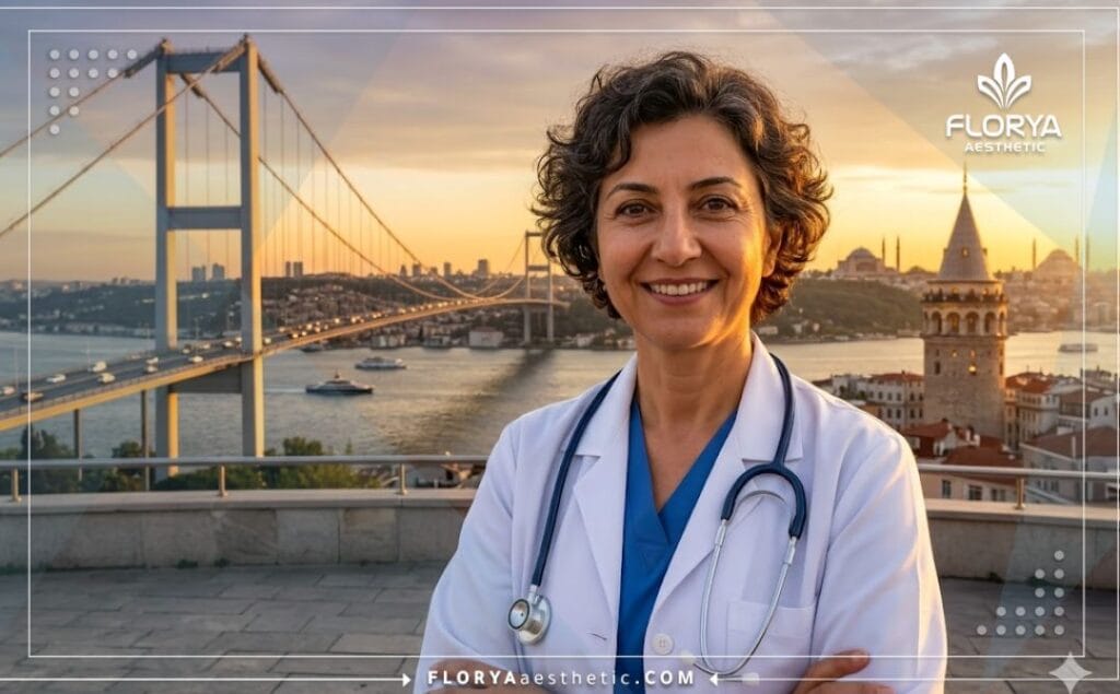 طبيب ودود يرحب بالمرضى في عيادة حديثة تطل على مضيق البوسفور في اسطنبول.