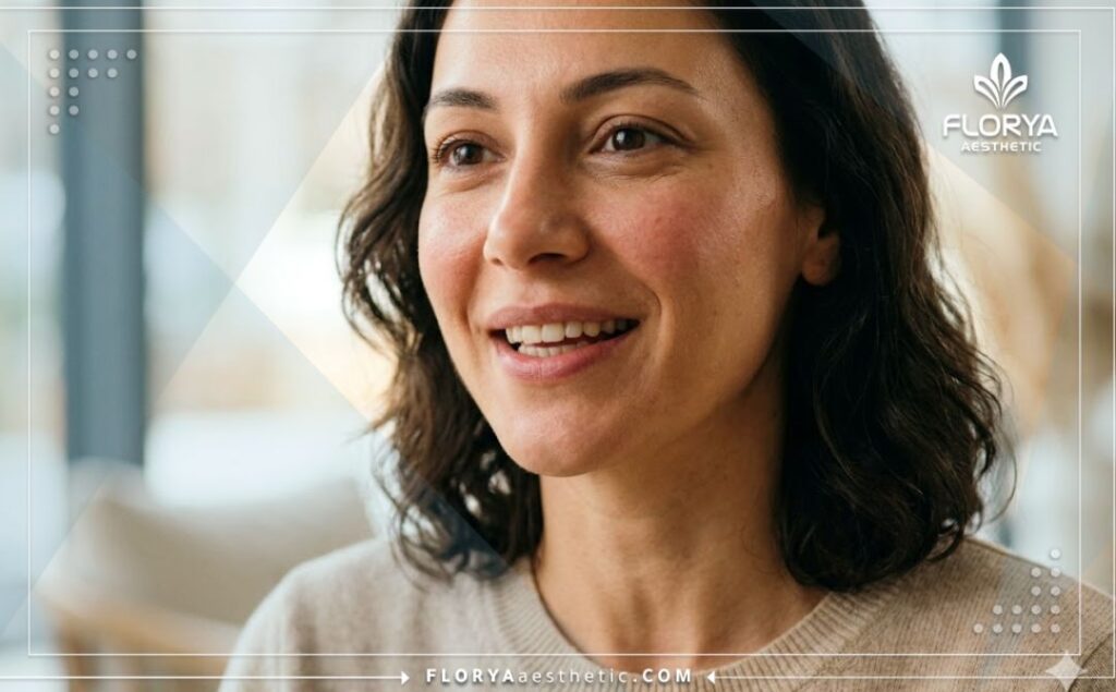 Confident patient speaking and smiling, showing flawless results of vocal enhancement.